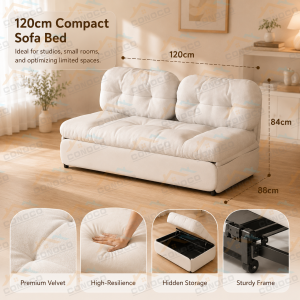 CONOCO 🔥Cream Cotton and Linen Sofa Bed with Hidden Storage🔥 3 IN 1 Cloud Sofa Bed Single/Queen/King Size伸缩沙发床