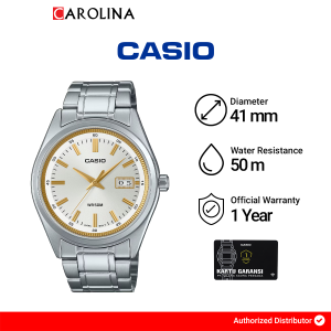 Jam Tangan Pria Casio MTP-B180D-7A Silver Gold Dial Silver Stainless Steel Band