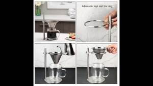 Stainless Steel Adjustable Pour Over Coffee Maker Adjustable Stand Double Layer Filter Freestanding Drip Cone Brewer and Stand Make Coffee Directly into Mug Cup or