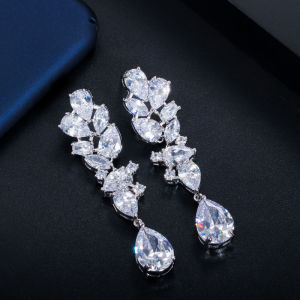 SEQUITO Khuyên Tai Dài Hình Giọt Nước Đính Đá Cubic Zirconia Nhiều Màu AAA Mạ Vàng Trắng Tinh Tế Cho Nữ Trang Sức Đính Hôn Đám Cưới Quý Giá SE679