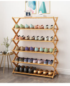 Bamboo Shoe Rack Organizer 3/4/5/6Layers 40/60/70/80/100CM X-shaped Anticorrosive Living Room Shoe Organizer Shoe Rock