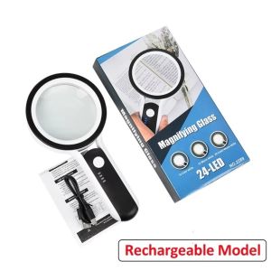 STYLETENK 30X Magnification Handheld Magnifier 3 Lighting Modes 24 LED Lights Rechargeable Magnifier Adjustable Rechargeable LED Magnifier For Seniors