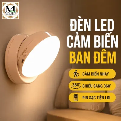 Mishilei đèn ngủ led cảm biến chuyển động hồng ngoại đèn gắn tường sạc usb ánh sáng dịu không dây hành lang cầu thang phòng ngủ