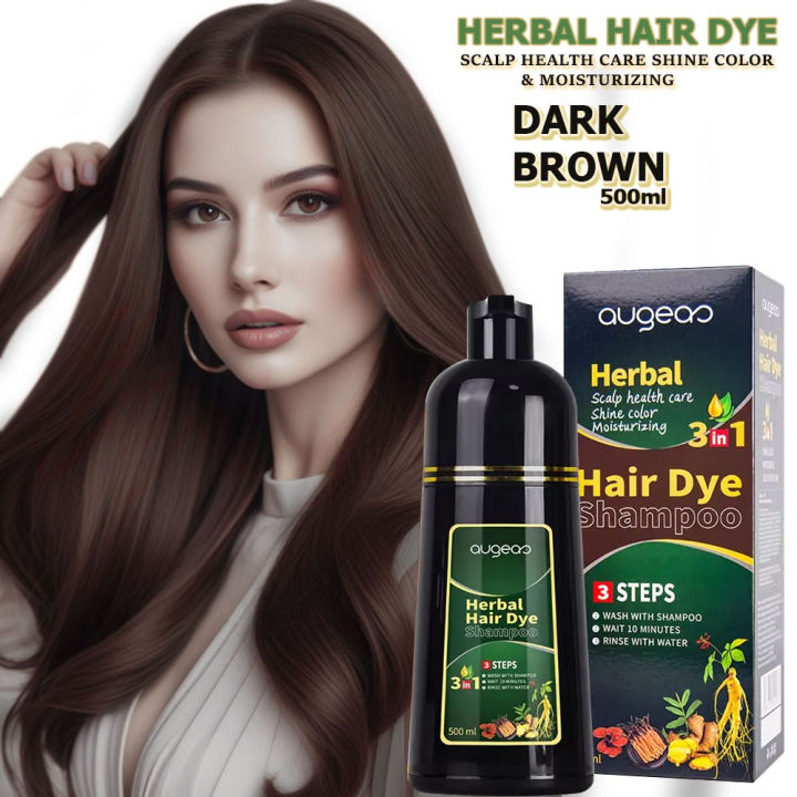 AUGEAS 500ml Original Hair Dye Shampoo C2 Drak Brown Hair Color Organic Women & Men FDA approved