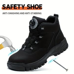 รองเท้าป้องกันความปลอดภัยสำหรับผู้ชาย - ป้องกันการกระแทก ป้องกันการเจาะ น้ำหนักเบาและสะดวกสบายพร้อมหัวเข็มขัดหมุน เหมาะสำหรับการเชื่อมและงานอุตสาหกรรม
