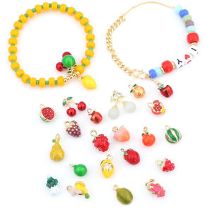 2Pcs Alloy Fruit Enamel Charms Beads Strawberry Grape Cherry Pendant for Jewelry Making DIY Bracelet Handmade Craft Accessories