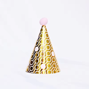 Topi Ulang Tahun Bentuk Kerucut Simple Pink Gold Hitam untuk Pesta Ulang Tahun Anak-Anak