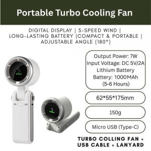 3-in-1 Turbo Fan 5-speed Adjustable USB Charging Handheld Fan with Neck Strap Foldable Desktop Fan Travel Mini Fan