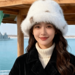 HEALMEYOU Soft Fluffy Faux Fur Hat Thick Warm Cozy Skin Friendly Leopard Scarf Fuzzy Muffler Set Washable Spotted Bucket Cap Women Ladies