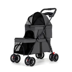 PRIMEPICKGLOBAL with 2 Carriages Double Pet Stroller Cup Holder Foldable Cat Strollers Fashion Lockable Wheels Pet Strolling Cart for Dogs and Cats