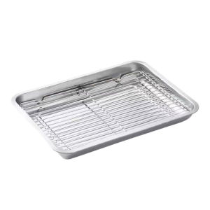 【COD/Original】Stainless Steel Baking Tray with Removable Cooling Rack Set Non-stick Chips Basket Baking Dish Grill