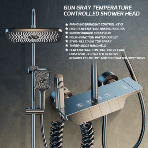 Bathroom shower head set enhanced water pressure function set digital display showerhead thermostatic copper body 4-in-1 showerhead (Suitable for water heaters)
