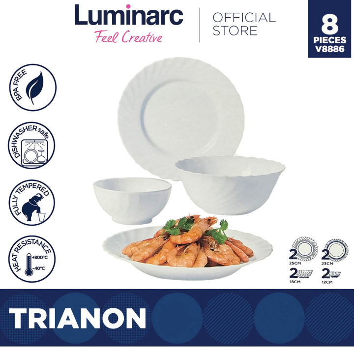 Luminarc 8pc V8886 Trianon Dinnerware Dinner Set White Plates Lazada PH