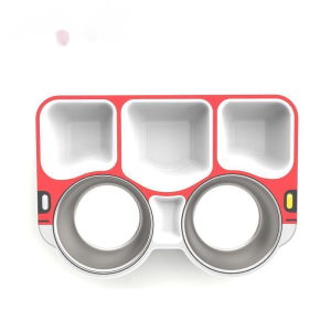 รถบัสแบ่งจานอาหารความจุขนาดใหญ่บนโต๊ะอาหารเด็กน่ารักชามสแตนเลสที่ถอดออกได้และป้องกันการวางชามอาหาร