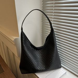DINAH Aesthetic Woven Braided Satchel Large Capacity PU Leather Hobo Bag Casual Single Shoulder Underarm Bag Ladies