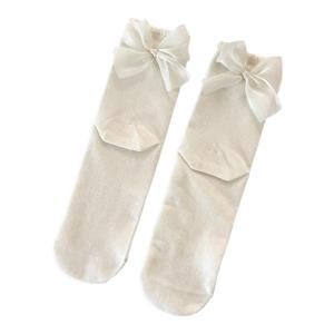 Fashion Elegant Cotton Ruffle Frilly Crew Socks for Women Cute Ribbon Bowknot Solid Color Middle Tube High Ankle Socks
