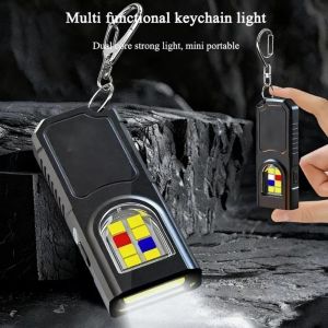 GOXBERK High Bright LED Keychain Flashlight Portable COB LED Keychain Light Compact USB Rechargeable Warning Light Night Running