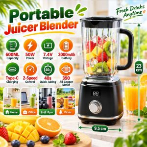 SHANBEN 600ml Portable Rechargeable Juicer Blender 3000mAh All-Copper Motor Type-C Charging 2 Speed Smoothie Maker for Kitchen Outdoor