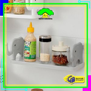 MI-C864 Rak Dinding Tempel Kamar Mandi Motif Gajah Tanpa Paku Serbaguna / Rak Dapur dengan Gantungan