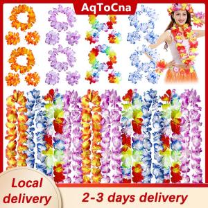 [COD] AqToCna Ship within 24 hours 4Pcs set Hawaiian Artificial Flowers Leis Necklace Garland Headband Wedding Birthday Beach Tropical Party Decoration