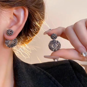 Hollow Design Double-sided Stud Earrings Balls Ladies Black Earrings