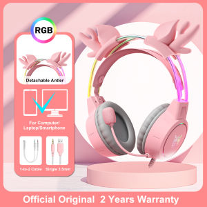 Onikuma X15 Pro ชุดหูฟังเกมมิ่ง RGB สีชมพูพร้อมไมโครโฟนสำหรับโทรศัพท์มือถือ / แล็ปท็อป / พีซี