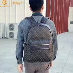 BELINDA Backpack For Men Large Capacity Waterproof Scratch-Resistant Leather School Laptop Bag 9006