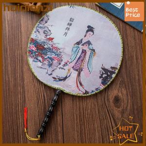 haidianzi Round Hand Fan Chinese Style Vintage Printing Silk Fan Wedding Dance Accessory