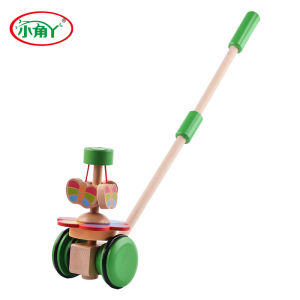 LZD  Direct Selling Childrens Wooden Pusher Car Single-Pole Walker Rotating Butterfly Walker Baby and Infant Trolley