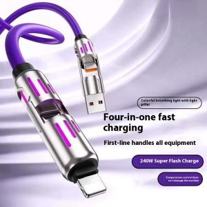 สายชาร์จเร็ว240W พร้อมสมาร์ทโฟนสายข้อมูลสำหรับไฟ RGB สี่ฟังก์ชันในหนึ่งเดียว