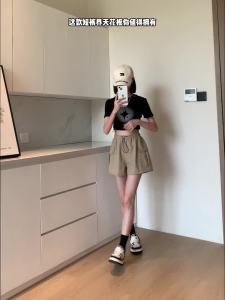 Ammin 2024 mùa hè dây rút co giãn Mới Túi Ngang eo quần legging rộng quần lửng phiên bản Hàn Quốc quần thường ngày màu trơn của phụ nữ