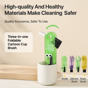 Three-in-One Cup Cover Brush Water Cup Brush Multi-function Blade Gap Cleaning Special Cup Mouth Brush Cleaning Bottle Artifact三合一可折叠卡通杯刷