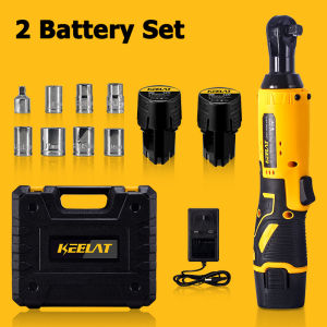 KEELAT Cordless Ratchet Wrench 3/8 Inch Electric Right Angle Wrench 12V with 2 Battery Charger Kit for Car Repair Mechanical Assembly