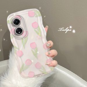 Xinyu Casing hp OPPO A17 A17k A57 2022 A15 A15s A16 A16K A16s A54s A54 A12 A5S A7 A95 A94 A93 A3S A78 A11k A53 A31 A52 A92 F9 A1K A76 A96 A9 2020 Reno 8T 4G Ren5F Wavy Curved Edge Tulip Bunga Soft Floral Cover Bunga Clear Case