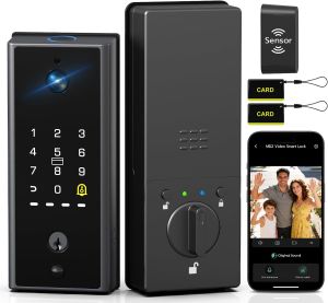 WiFi Video Smart Lock with Camera & Doorbell Keyless Entry Door Lock with Smart Lock Sensor 10000mAh Rechargeable Battery Two-Way Audio 8 Ways to Unlock App Remote Control