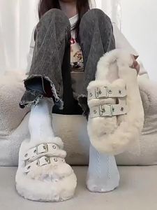[Free Shipping] New Autumn And Winter Thick-Soled Slippers For Women Fashionable And High-End With Double Buckles Soft Soles Light And Luxurious