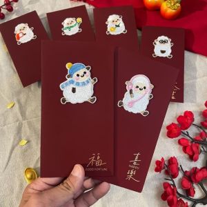 LIUJIR 6PCS/SET Thêu Phong bì đỏ năm Sửu 2027 Giấy Truyền thống Phong bì đỏ mừng Tết Nguyên Đán. Thực tế Chúc phúc Lễ hội mùa xuân