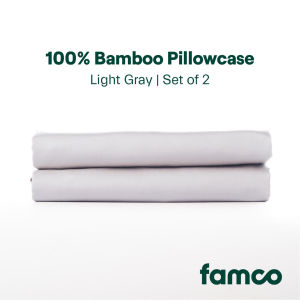 Famco 100% Bamboo Pillowcase Set of 2 300 Thread Count Queen/King White/Light Gray Color