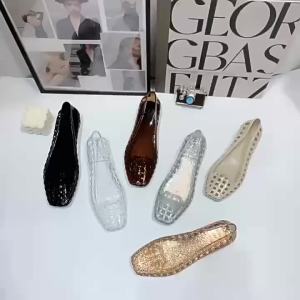 [Free Shipping] Korean Jelly Shoes Shallow Single Shoes Crystal Slippers For Women 2025 New Model PVC Outdoor Casual Square-Toed Sandals