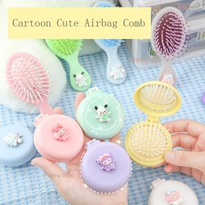 PTK52 Cinnamoroll Air Bag Hair Comb Kuromi Comb Mirror Set Massage Comb with Mirror Curly Comb Anti Static Foldable Hair Brush Hair Styling Tool