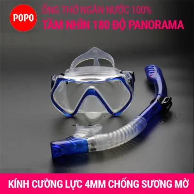 Mặt nạ lặn Ống thở 1526 mắt KÍNH CƯỜNG LỰC ống thở ngăn nước cao cấp POPO Collection