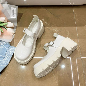 LucyShoes รองเท้าแมรี่เจน หัวกลม แบบมีส้น สำหรับผู้หญิง รองเท้านักเรียน สูง 4 ซม 3 สี