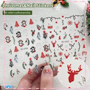 🔥【Flash Sale】🔥 สติกเกอร์ติดเล็บลายคริสต์มาสบรรเทาลวดลายต้นคริสต์มาส1แผ่นสติกเกอร์ตกแต่งเล็บลายกวางต้นคริสต์มาส