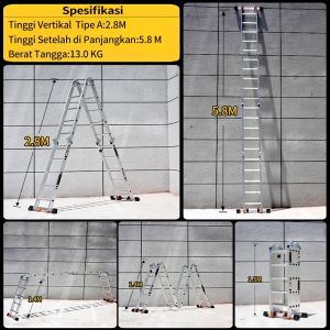 【COD】3.7M/4.7M/5.8M Tangga Lipat Tangga Aluminium Tangga Multifungsi Tangga Dekorasi Tangga Lipat Aluminium