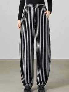 Korean Style Gray Striped Banana Pants WomenS Autumn And Winter  Fashion Plus Size Haren Casual Pants