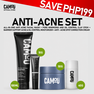 Camou Anti-Acne Set. Includes: Camou Facial Wash Camou Anti-Acne Spot Corrector Cream Camou Acne & Oil Control Moisturizer Camou Clay Stick