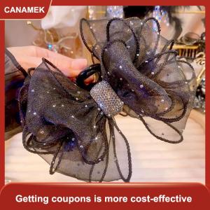 【CANAMEK】 Đen Lưới Bow Rhinestone Tóc Claw Cổ Điển Thanh Lịch Kẹp Tóc Kẹp Kẹp Cá Mập Clip Cho Phụ Nữ Thời Trang Phụ Kiện Tóc