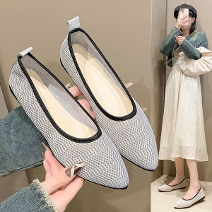 Plus Size Single Shoes Womens New Korean Version of Flying Woven Pumps Womens Shoes Flat Sole Pointed Bean Shoes Wholesale