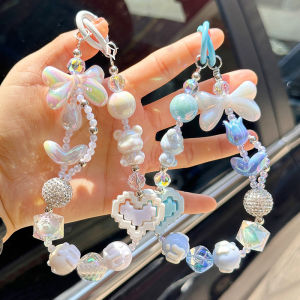 YAFEN Anti Loss Mobile Phone Strap Wrist Chain Building Blocks Love Bow Beaded Pendant Keychain Bag Hangings Decoration
