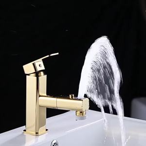 LDIES Gold Bathroom Faucet Hot Cold Water Mixer Pull Out Sink Faucets Gargle Tap Deck Mounted EL1035G Z8K4H